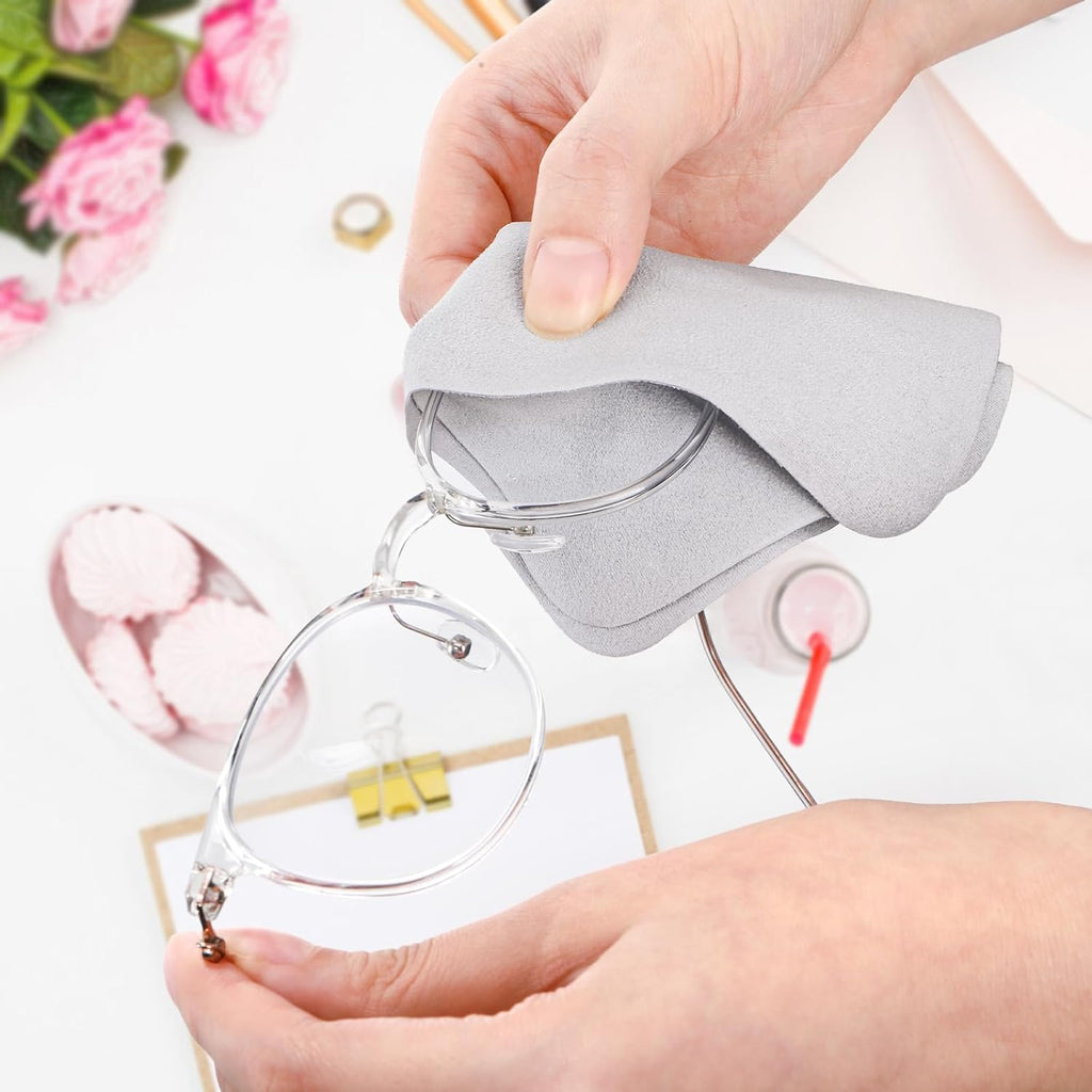 100 Pack Microfiber Glasses Cleaning Cloth, Ultra Soft Eyeglasses Wipe Suede, Washable Cleaner for Lens, Screens, Cameras, Phones, Electronics (7×6 Inch, Gray)