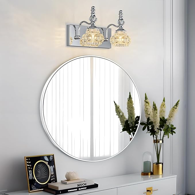 Modern Glass Crystal Vanity Light - Vintage Bathroom Lighting Fixtures Over Mirror, 2 Light Vanity Lights G9 Bulb (11.81 Inch, Chrome)