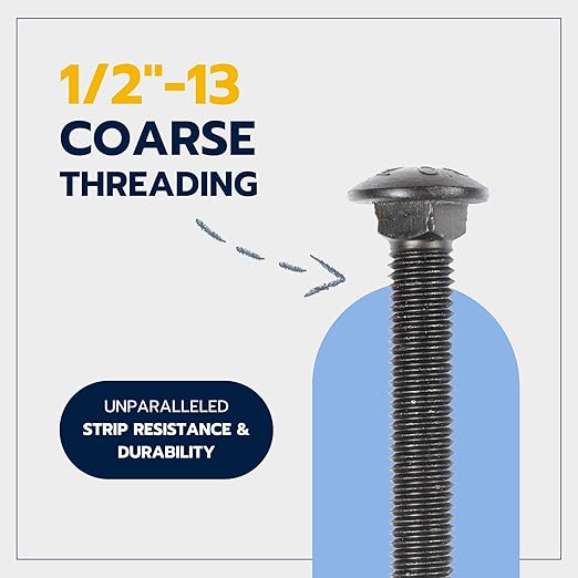 1/2 in. x 5 in. Black Carriage Bolt Kit Includes 12 Bolts, 12 Washers, and 12 Nuts, Ceramic Black Ruspert Coated for Exterior Use - 2X Rust Resistance of Galvanized by Makers Bolt