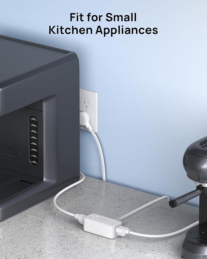 TROND 360° Rotating Plug 1.5FT Extension Cord, 4 Widely Spaced AC Outlets, Flat Plug Surge Protector, Wall Mount, Surge Protection Power Strip for Travel Kitchen Dorm Room Essentials, White