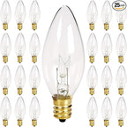 25 Pack Candle Light Bulbs, C26 Clear Torpedo Tip Candelabra Replacement Bulbs, 7 Watt Night Light Bulbs for Chandeliers, Electric Candle Lamp, C7/E12 Base
