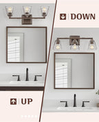 Farmhouse Bathroom Light Fixtures, HWH 3-Light Vanity Light Fixture Over Mirror, Industrial Wall Sconce Lighting with Square Bell Glass Shade, Oil-Rubbed Bronze Finish, 5HY68B-3W ORB