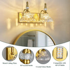 Vintage Bathroom Vanity Light, 2-Light Gold Vanity Lighting Fixture with Flower Glass Shade, Bathroom Lighting Fixtures Over Mirror
