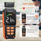 Proster Rechargeable Moisture Meter with Tri-Colour Display – Wall Damp Meter with Visual & Sound Alerts, Professional Damp Detector for Timber, Walls, Cement, and Building Materials