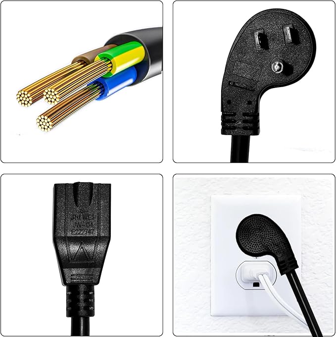 Miady Flat Plug Extension Cord 1 Ft, 90 Degree Plug Adapter, 3 Prong Grounded Wire Short Angle Power Cable Black ETL Listed (2-Pack, 13 Amp, 125 Volts, 1625 Watts)