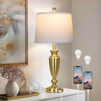 27" Gold Table Lamp Single, Touch Control Modern Bedroom Lamp with USB A+C Ports, 3-Way Metal Bedside Lamp, Elegant Brass Table Lamp for Night Stand Desk Side Table Office (Bulb Inclued)