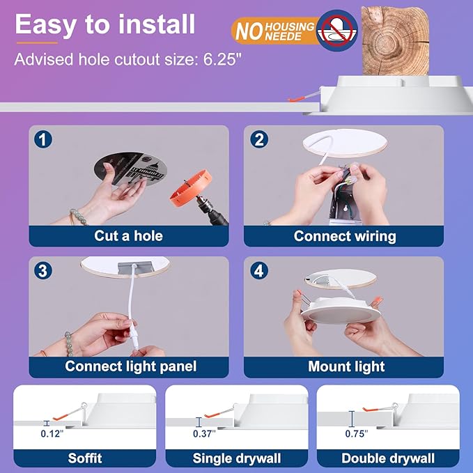 Smart Recessed Lighting 6 Inch RGBCW Color Changing 16W LED Downlight with Junction Box,1350 Lumen Recessed Ceiling Light Compatible with Alexa,Dimmable by Bluetooth Control -12Pack