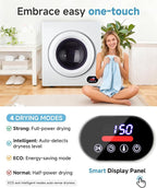 2.65 Cu.Ft Portable Clothes Dryer - 1400W Clothes Dryer with Stainless Steel Tub, Front Load Tumble, LCD Touch Panel - Compact Drying Unit for Laundry, Apartments, Dorms