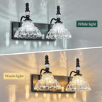 Vintage Bathroom Vanity Light, 2-Light Black Vanity Lighting Fixture with Flower Glass Shade, Bathroom Lighting Fixtures Over Mirror