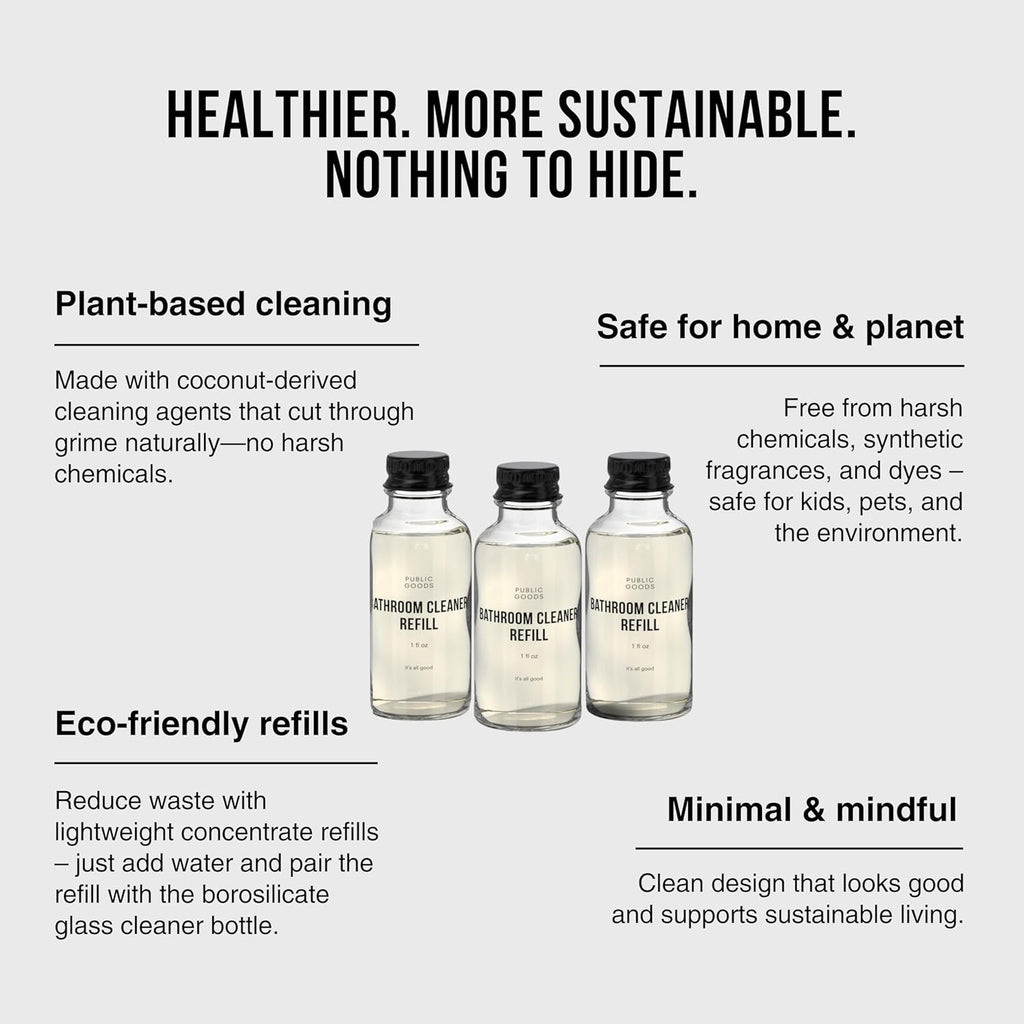 Public Goods Bathroom Cleaner Refill | Refill Concentrate for Toilets, Tile, Showers, Sinks | Cruelty Free, Vegan Friendly | Scented with Lemon Rosemary Essential Oils | 3 Pack - 24 Oz Diluted