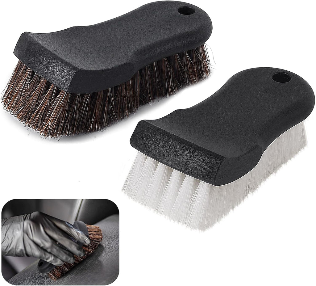 Upholstery Brush, Upholstery Brush Set, Leather Cleaning Brush, Carpet Brush Car Cleaning Brush, Long Bristle Horse Hair Car Cleaning Brush for Car Interior Leather Seat and Home Furniture