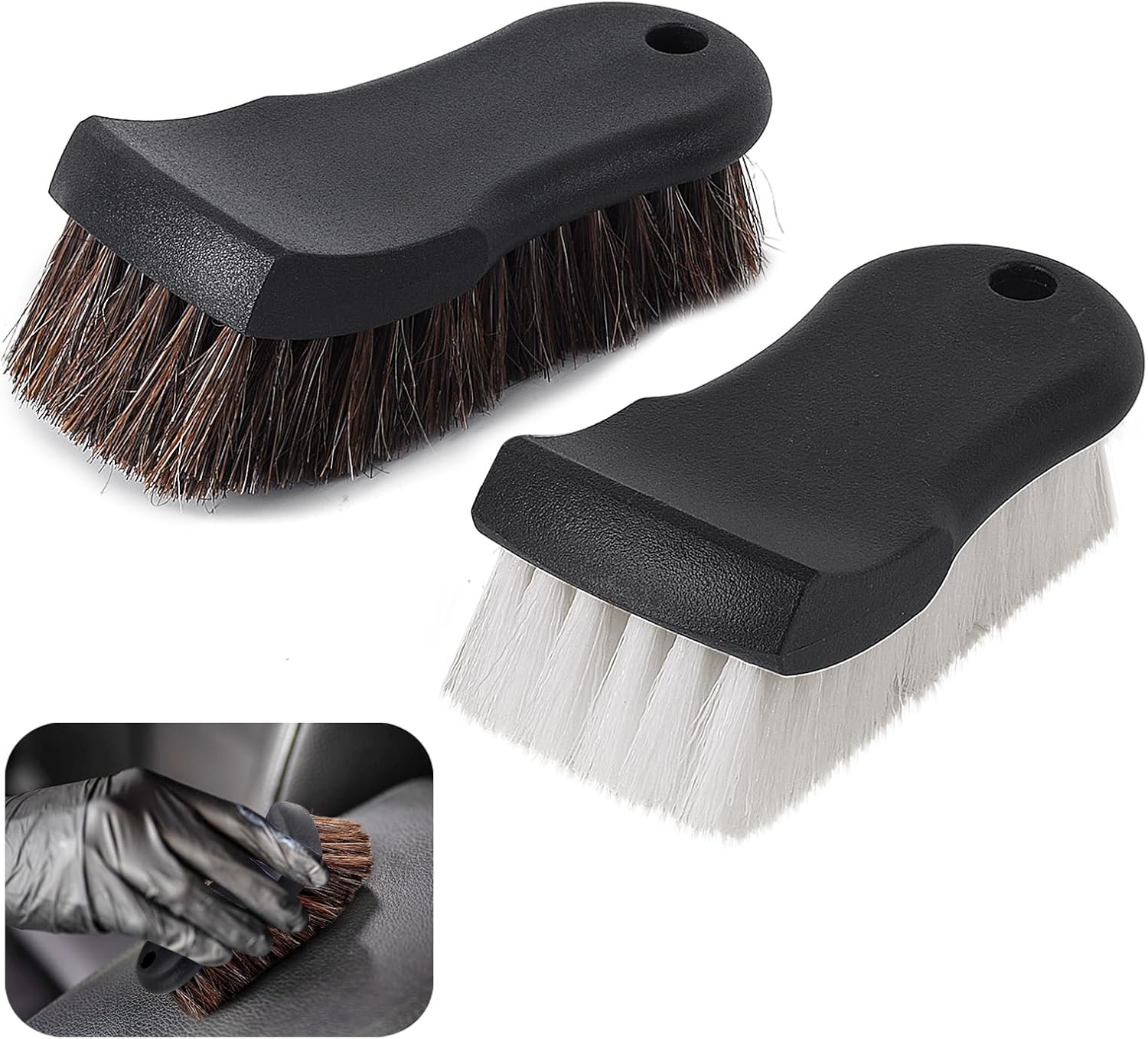 Upholstery Brush, Upholstery Brush Set, Leather Cleaning Brush, Carpet Brush Car Cleaning Brush, Long Bristle Horse Hair Car Cleaning Brush for Car Interior Leather Seat and Home Furniture