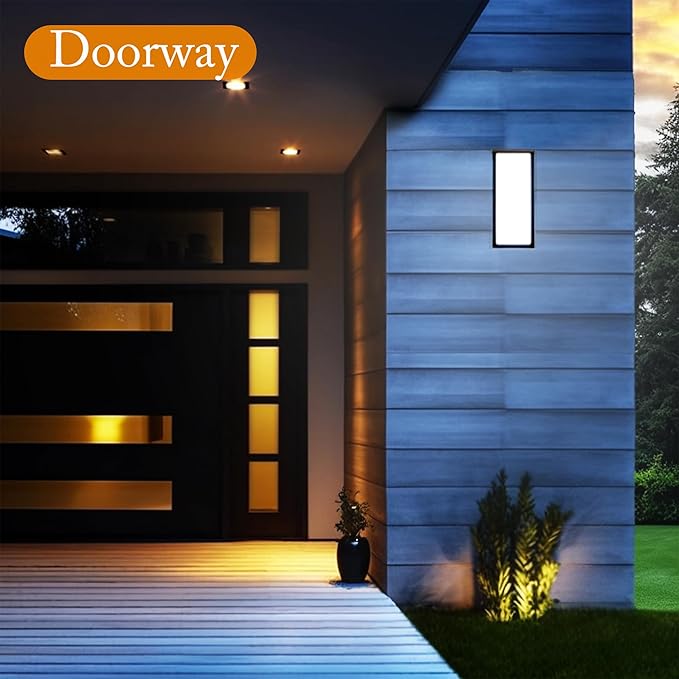 Black 18/20/22W 14in Outdoor Wall Light Fixtures, IP65 Waterproof, 3-Color Temp Adjustable Porch Lights, Modern dawn to dusk Exterior Sconces for House, Front Door, Walkway, Wall Mount,2 Pack