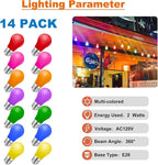 Colored Light Bulbs,2W E26 Color LED Lights Bulb,Small E26 Colored Bulbs for Outdoor Indoor,Multicolor,Red Yellow Blue Green Orange Pink Purple,for Halloween Party Christmas Bedroom,Pack of 14