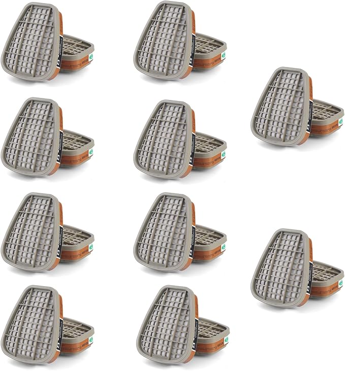 6001 Filter Cartridges for Respirator, Dust-Proof, Organic Vapor, Pollen and Chemical Cartridges, Compatible with 6200, 6800, 7502, FF402 Respirator 20PCS(10Pack) Brown