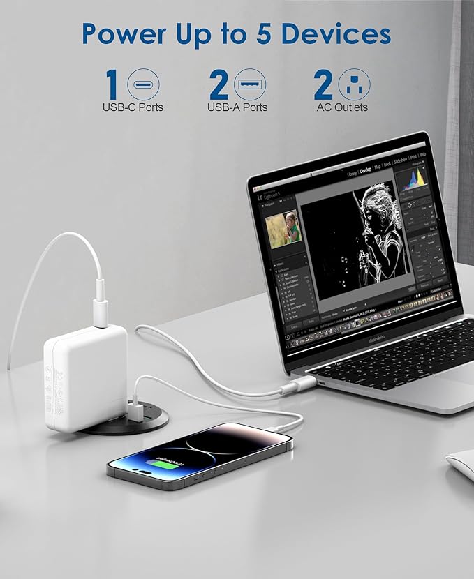 Jgstkcity 3 inch Desktop Power Grommet, Max 65W USB C Charger,2 Outlets, 3 USB Ports, Flush Mount Desk Hole Round Power Outlet, High-Speed Charging Station, Recessed Power Strip,6ft Cord Flat Plug