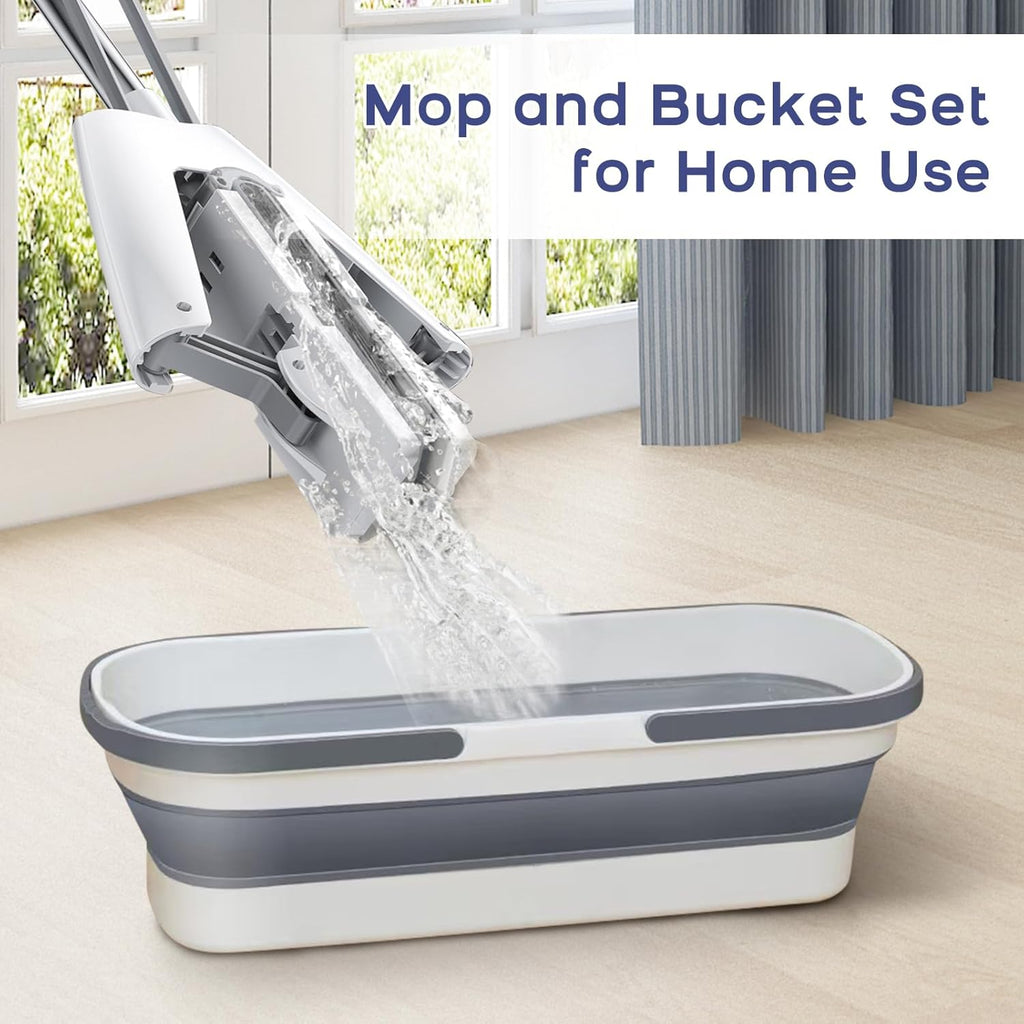 Mop and Bucket with Wringer Set for Home Floor Cleaning, Self Squeezing mini Hand mop with 3 Absorbent Sponge Mop Refills and Adjustable Height