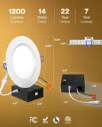 Sunco 12 Pack 6 Inch Ultra Thin LED Recessed Ceiling Lights Slim, Night Light, Baffle Trim, 2700K/3000K/4000K/5000K/6000K Selectable, Dimmable, 14W, Canless Wafer with Junction Box - ETL.