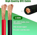 2 Gauge Battery Cable Copper Wire, 5FT Red+5FT Black 2 AWG Welding Cable Standard USA OFC Wire for Automotive, Battery, Solar, Marine and Generator