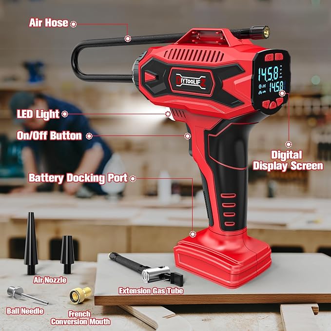 160PSI Cordless Tire Inflator Air Compressor Compatible with Milwauke 18V Battery, Portable Air Pump with Digital Pressure Gauge, Fast Inflation for Cars Motorcycles Bikes Balls(Bare Tool)