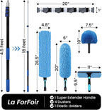 25ft High Ceiling Duster Kits with 5-18ft Heavy Duty Extension Pole - Fan Blade Cleaner, Cobweb Remover & Blue Window Squeegee Kit, Washable Dust Brush for High Roof and Glass Surfaces