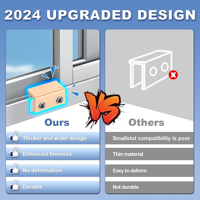 Sliding Window Locks - Adjustable Aluminum Security Locks for Horizontal & Vertical Windows (2 Sets Gold)