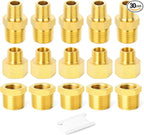 GASHER 30PCS Brass Pipe Fitting, Hex Bushing, Reducer Adapter, Reducing Hex Nipple 1/2 Inch NPT x 1/4 Inch NPT