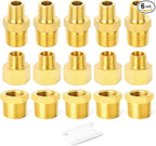 GASHER 6PCS Brass Pipe Fitting, Hex Bushing, Reducer Adapter, Reducing Hex Nipple 1/2 Inch NPT x 1/4 Inch NPT