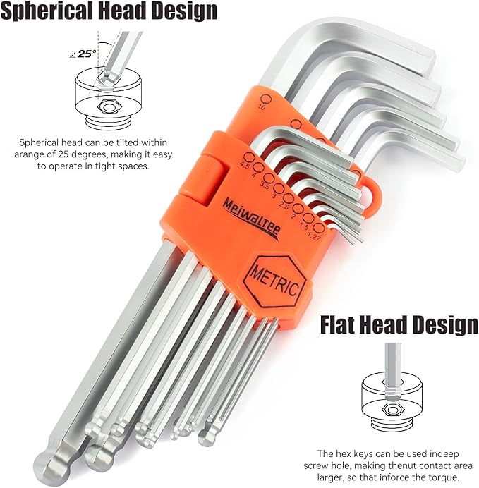 Meiwaltee Allen Wrench Set, 26PCS Metric (1.27-10mm) & SAE (0.05"-3/8") Allen Key Set, L-Hex Key Set With Long Arm Ball End,Visible Size-Marked For Bicycle - Appliance Repair, Furniture Assembly