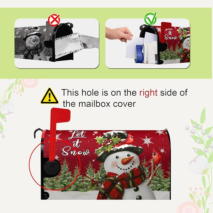 Snowman Mailbox Covers Magnetic Large Size Xmas Cardinal Mailbox Cover 25.5X21 Inch Winter Pine Tree Post Box Christmas Letterbox Wraps for Garden Yard Decorations