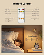 LED Wall Mounted Lights, Rechargeable Wall Sconces Lamp, 3 Color Temps & Remote and Touch, 360°Rotation Dimmable Cordless Wall Light for Study Bedroom Reading Bedside(Wood, 1 Pack)