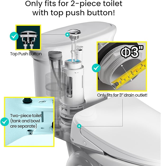 R&T 3-Inch Toilet Flush Valve Replacement Kit with Push Button, Tank to Bowl Gasket with SUS304 Bolts, Toilet Repair Kit Inside Tank for 2-piece Toilet A2475M