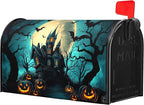 Halloween Mailbox Covers Magnetic Spooky Pumpkin Castle Bat Scary Night Happy Halloween Seasonal Holiday Post Letter Box Cover Standard Size 25.5x21 Inch for Garden Yard Decor