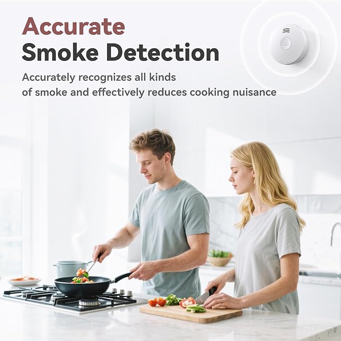 Smoke Detector 10 Year Battery, Smoke Fire Alarm with Photoelectric Sensor, Easy to Install with Magnetic Mount, Smoke Detectors with Silence Button & LED Lights for Home, 5 Pack