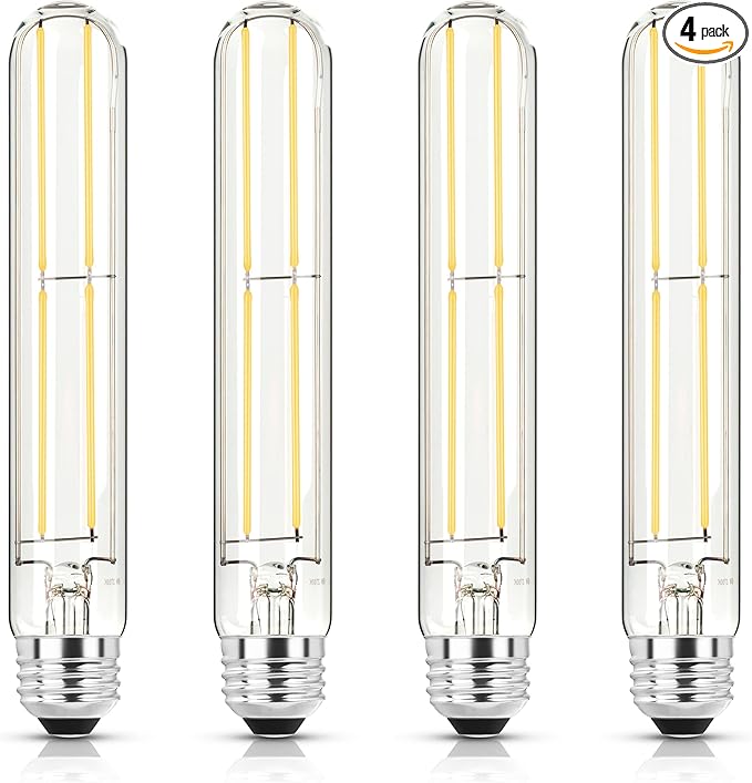 7.3 Inch E26 Led Bulb 6W, Equal 80 Watt 4000K Neutral White Edison Bulbs Dimmable, T10 T9 Long Tubular Clear Glass Light Bulb 800LM for Vanity Pendant Pipe Wall Sconces - UL Cert 4Pack