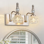 Modern Glass Crystal Vanity Light - Vintage Bathroom Lighting Fixtures Over Mirror, 2 Light Vanity Lights G9 Bulb (11.81 Inch, Nickel)