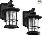 MICSIU Textured Black Outdoor Wall Sconce 2 Pack, Waterproof Exterior Wall Lighting Fixtures with Clear Seedy Glass, 10" Outside Lights for House Front, Porch, Patio, Backyard