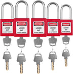 Red Loto Locks - 5pcs Keyed Different, 2 Keys Per Lock, OSHA Compliant Safety Padlocks for Electrical Lockout Tag Out Kits