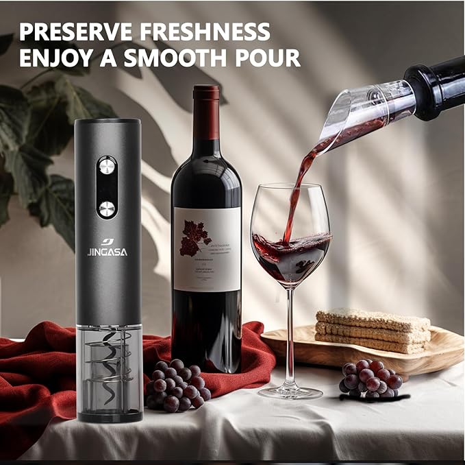 Electric Wine Opener Set – Rechargeable Wine Bottle Opener Kit with Foil Cutter, Vacuum Stoppers, and Wine Pourer – Best Wine Gift Set, Fancy Wine Opener for Wine Lovers and Parties