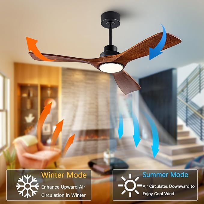 42" Wood Ceiling Fan with Lights Remote Control,Quiet DC Motor 3 Blade Ceiling Fans for Patio Living Room, Bedroom, Office,Indoor Outdoor(Black+Dark Walnut)
