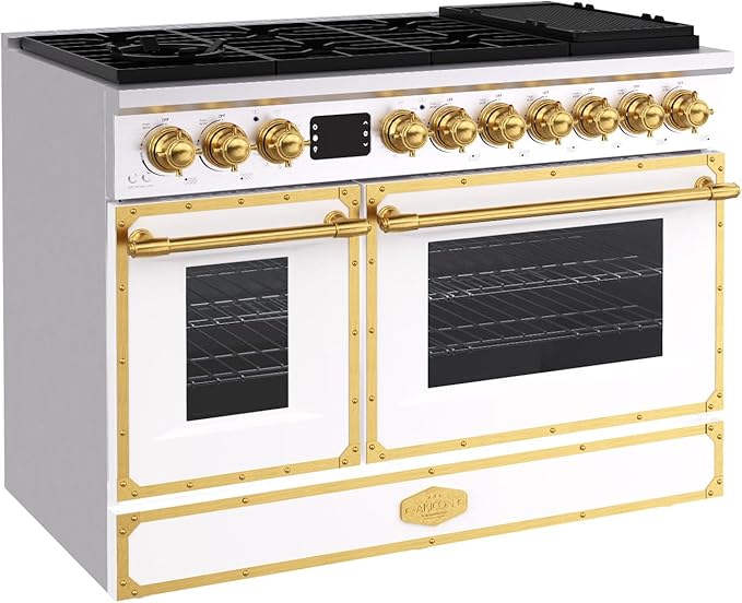 Akicon 48" Freestanding Gas Cooktop Oven Combo, Features 8 Sealed Burners, 6.7 Cu.ft Rapid Convection Oven, Convertible Fuel (NG/LP), Durable Cast Iron Grating (SWGBGGA1)
