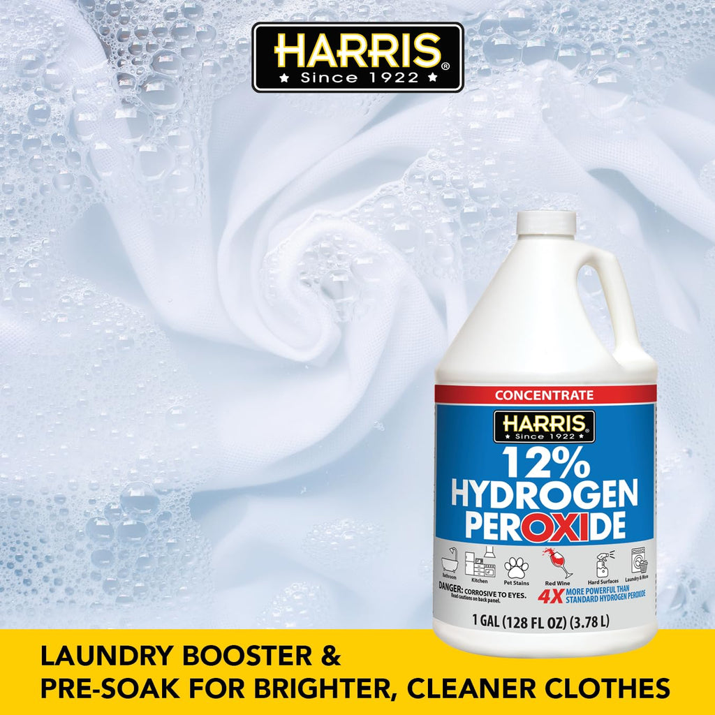 HARRIS 12% Concentrated Hydrogen Peroxide, 128oz, for Kitchen, Bath, Laundry, Home and Garden with Easy Fill Funnel