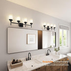 Wall Light Fixtures 4-Light Over Mirror, Matte Black Vanity Lights with White Frosted Glass Shade, Wall Sconces for Bathroom Kitchen T001MB-L4