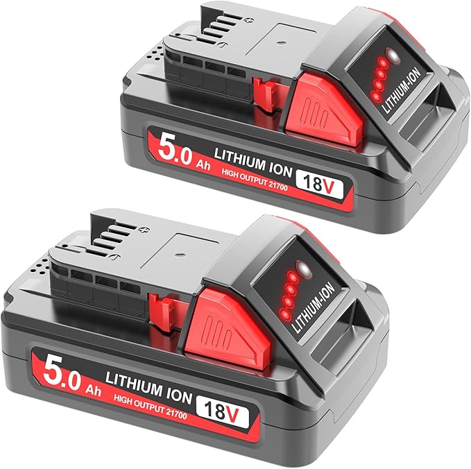 2 Packs 5.0Ah 18V Extended Capacity Battery Replacement for Milwaukee M18 Battery Lithium lon 48-11-1850,48-11-1852, Compatible with Milwaukee M18 Cordless Power Tools