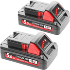 2 Packs 5.0Ah 18V Extended Capacity Battery Replacement for Milwaukee M18 Battery Lithium lon 48-11-1850,48-11-1852, Compatible with Milwaukee M18 Cordless Power Tools