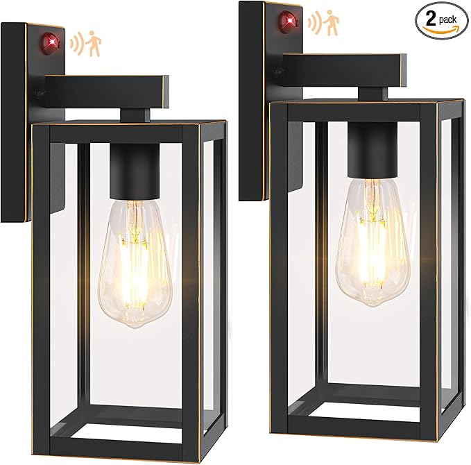 2-Pack Upgraded Motion Sensor Outdoor Wall Lights, Dusk to Dawn Porch Lights Outdoor Wall Sconce Lantern, 3 Lighting Modes Exterior Lighting Fixtures, Bronze Outside Lights for House Front Door Garage