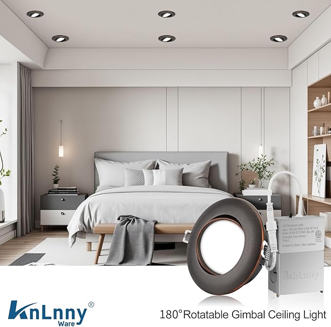 Oil Rubbed Bronze 4 Inch Led Recessed Lights 6 Pack,Ajustable Led Eyeball Gimbal Lights,4 Inch Ceiling Light with Junction Box,5CCT Selectable,9W 750LM,Dimmable