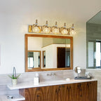 Modern Glass Crystal Vanity Light - Vintage Bathroom Lighting Fixtures Over Mirror, 5 Light Vanity Lights G9 Bulb (35.43 Inch, Gold)