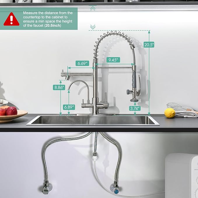 Fapully 3 in 1 Kitchen Faucet with Water Filler and Pull Down Sprayer,Brushed Nickel Commercial Kitchen Sink Faucet with Drinking Water Faucet