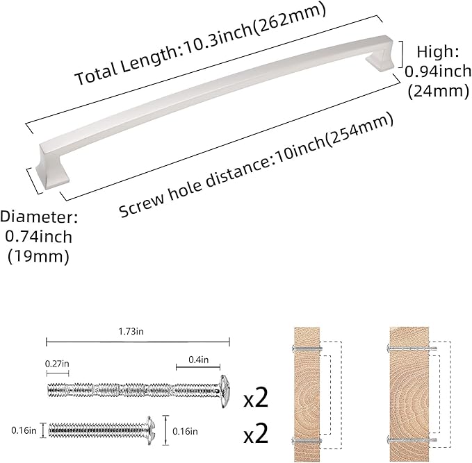 COTYKILEY 6 Pack 10 Inch(254mm) Brushed Satin Nickel Cabinet Handles Kitchen Cabinet Pulls Cabinet Door Handles Kitchen Cabinet Hardware